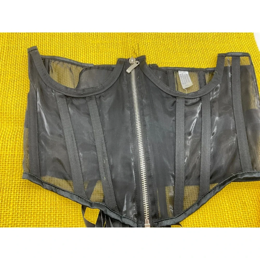 Unbranded Corset Belt Women XL Black Sheer Mesh Lace Up Boned Cincher Goth